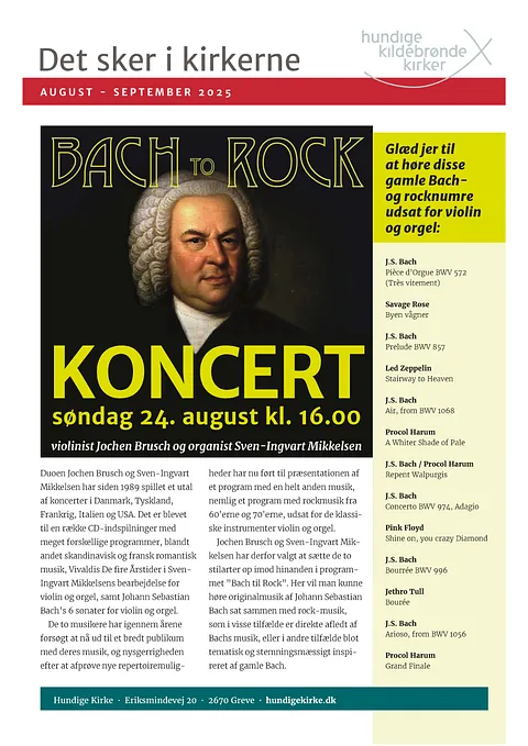 Bladforside med foto af Bach som reklame for koncert