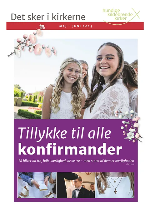 Bladforside med foto af glade konfirmander