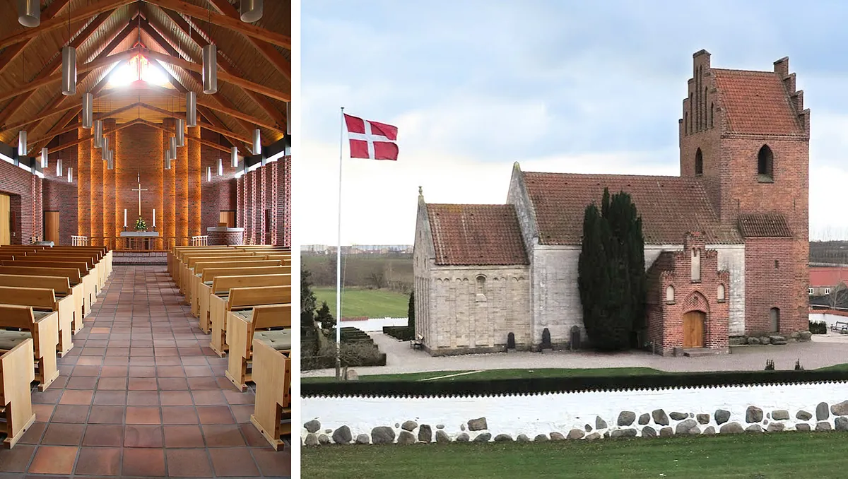 Menighedsrådet i træ rækker foran en væg.