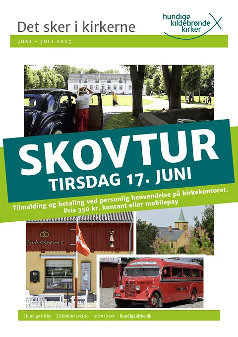 Bladfoside med reklame for skovturen. Stor tekst og billede